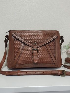 Patricia Nash Woven Genuine Leather Chestnut Brown Crossbody Bag🤎